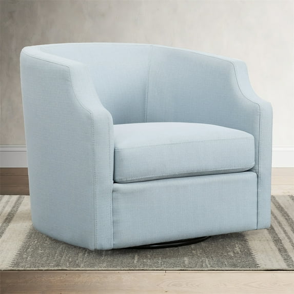 Swivel Glider Barrel Chair, Single Sofa Chair with Swivel Metal Base, Upholstered Armchair Removable Seat Cushion, Comfy Lounge Chair for Living Room, Bedroom, Office, Light Blue