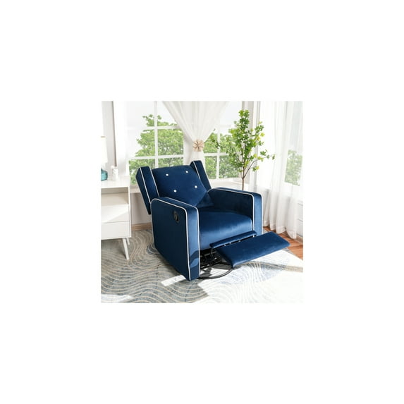 Swivel Glider Rocker Recliner by Naomi Home-Color:Navy,Fabric:Microfiber
