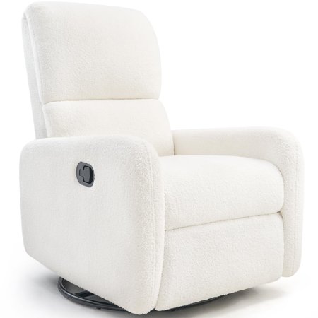 Swivel Glider Rocking Recliner Chair for Adults, Nursery Rocker Reclining, Comfy Upholstered Single Sofa Armchair for Living Room Bedroom Nursing,Teddy White