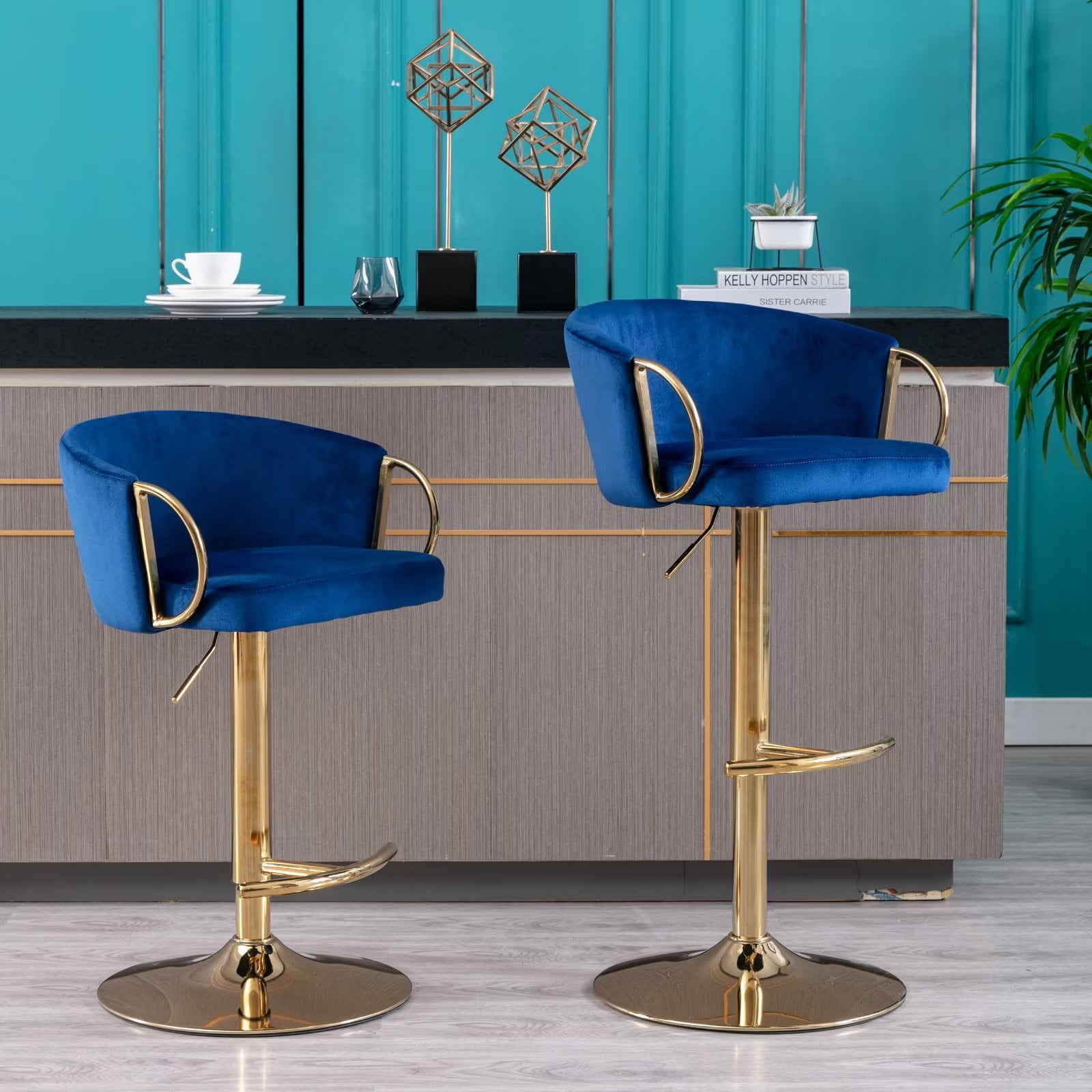 Swivel Height Adjustable Bar Stools Set of 2, Modern Velvet Dining ...