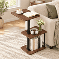 Swivel Height Adjustable C-Shaped End Table, Walnut Standard, 3-Tier ...