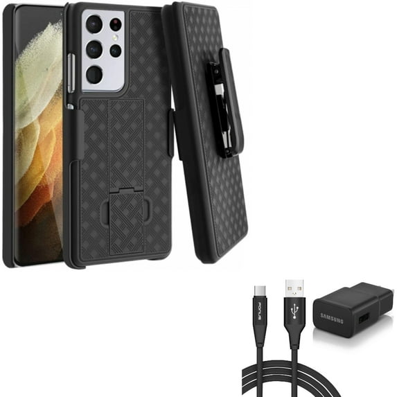 Swivel Holster Case Belt Clip with 6ft USB Cable Type-C Fast Home Charger for Samsung Galaxy S21 Ultra