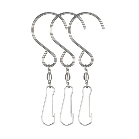 Swivel Hooks Clips for Hanging Wind Spinners Crystal Twisters, Smooth Spinning Swivel Clips, Hanging Hooks for Wind Chime Mobile Spinner, Rotating Display S Hooks, 3 Pcs, 1.1x3.54"