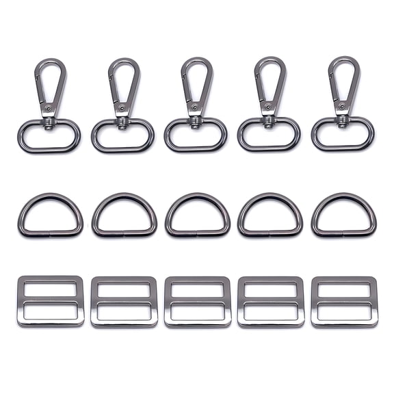 Swivel Hooks with D Ring and Tri-Glides Slide Buckle for Purse Hardware 15Pcs Metal Lanyard Swivel Clips Lobster Clasp Snap Hook for Purses Straps Handbag Making (Gunmetal Buckle, 1 inch)