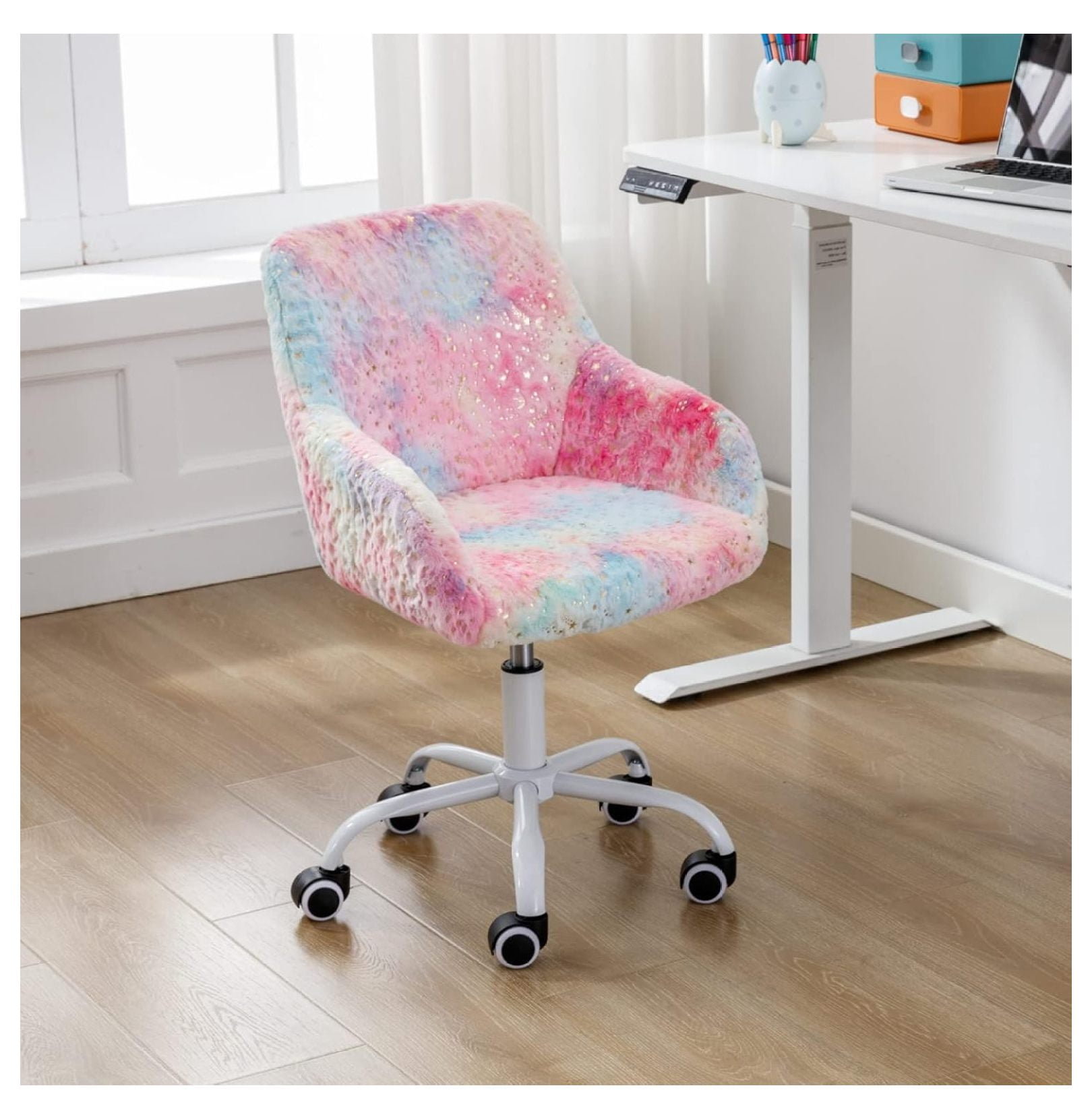 Swivel Kids Chair with Wheels, Adjustable Kids Desk Chair with Armrest ...