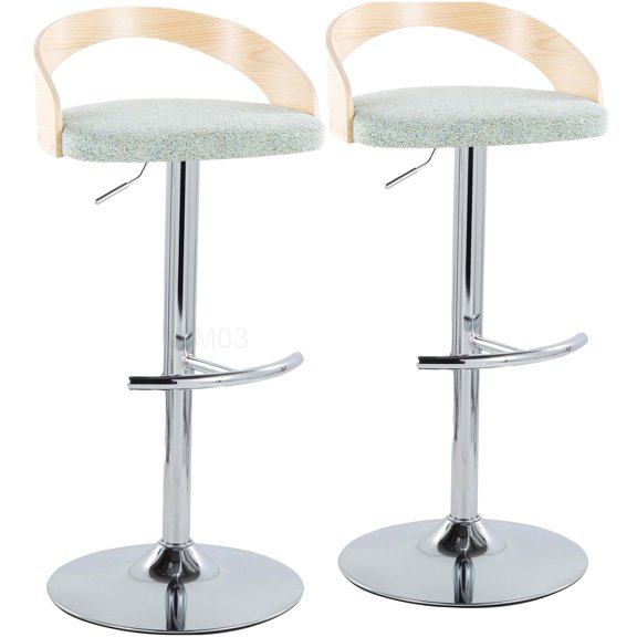 Swivel Kitchen Bar Stools Set of 2, Adjustable Height with Footrest, Light Green Fabric and Chrome Frame