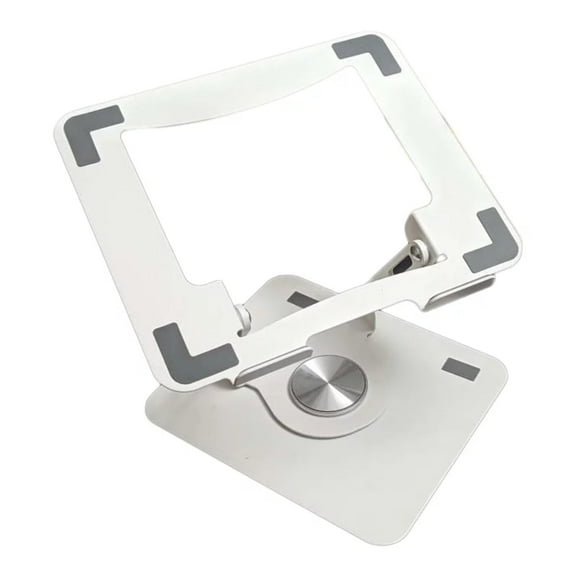 Swivel Laptop Stand for Desk – Adjustable Laptop Riser with 360° Rotation, Height & Tilt, Vented Metal Cooling Panel, Portable Folding Stand (White)