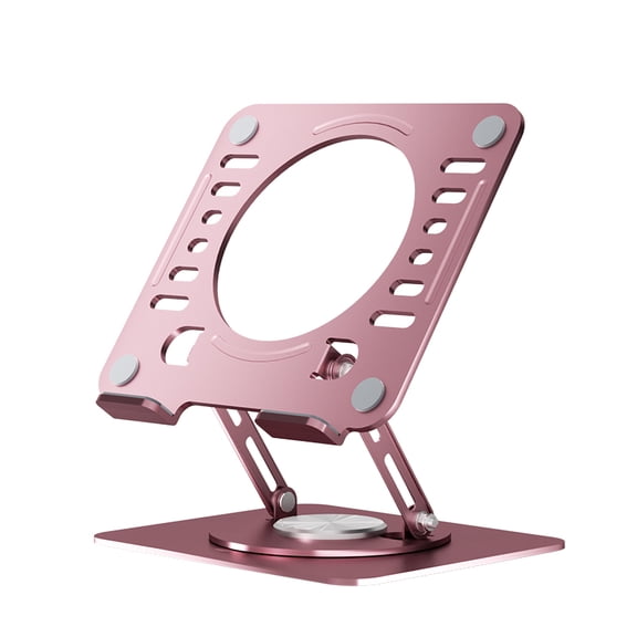 Swivel Laptop Stand for Desk – Adjustable Laptop Riser with 360° Rotation, Height & Tilt, Vented Metal Cooling Panel, Portable Folding Stand (RoseGold)