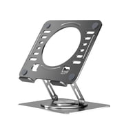 Swivel Laptop Stand for Desk – Adjustable Laptop Riser with 360° Rotation, Height & Tilt, Vented Metal Cooling Panel, Po