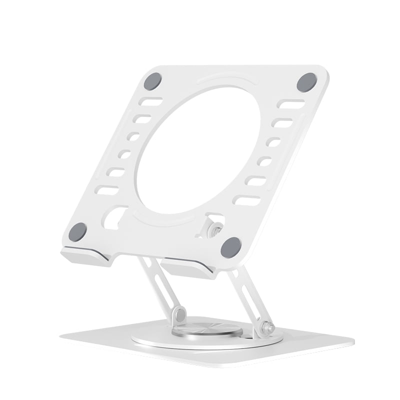 Swivel Laptop Stand for Desk – Adjustable Laptop Riser with 360° Rotation, Height & Tilt, Vented Metal Cooling Panel, Portable Folding Stand (White)
