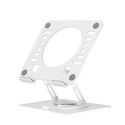 Swivel Laptop Stand for Desk   Adjustable Laptop Riser with 360  Rotation, Height & Tilt, Vented Metal Cooling Panel, Portable Folding Stand White