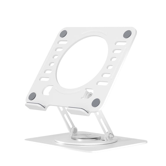 Swivel Laptop Stand for Desk – Adjustable Laptop Riser with 360° Rotation, Height & Tilt, Vented Metal Cooling Panel, Portable Folding Stand (White)