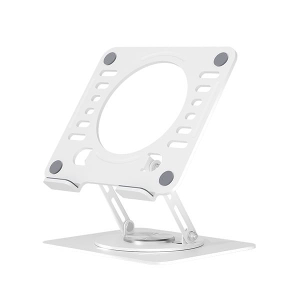 Swivel Laptop Stand for Desk  Adjustable Laptop Riser with 360 Rotation, Height & Tilt, Vented Metal Cooling Panel, Portable Folding Stand (White)