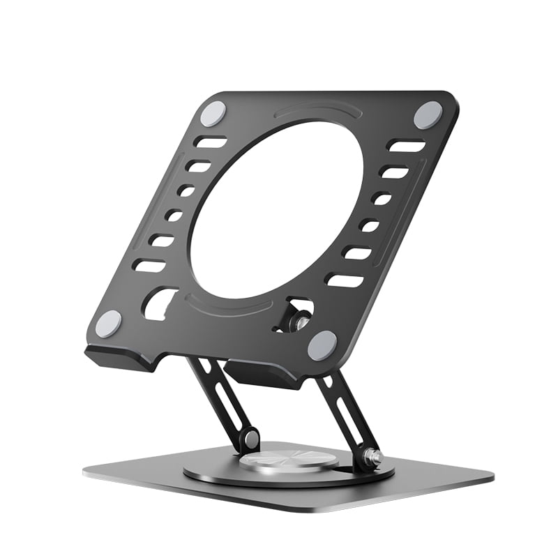 Swivel Laptop Stand for Desk – Adjustable Laptop Riser with 360° Rotation, Height & Tilt, Vented Metal Cooling Panel, Portable Folding Stand (Black)