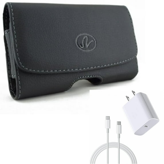 Swivel Leather Case Belt Clip w 6ft USB-C Cable PD Type-C 18W Fast Home Charger for Samsung Galaxy XCover Pro S9 Plus S8 Plus S22 Plus S21 Plus S20 Plus S10 Plus FieldPro Fan Edition FE 5G