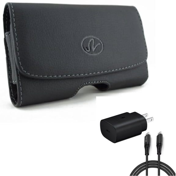 Swivel Leather Case Belt Clip w 6ft USB-C Cable PD Type-C 25W Fast Home Charger for Coolpad Suva, Legacy S - Cricket Influence, Icon 2 - Google Pixel XL 6 4 XL 3a XL 3 XL 2 XL 5a 5G 4a 5G