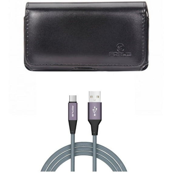 Swivel Leather Case Belt Clip w Charger Cord Type-C 10ft USB Cable Z9L for Acer Liquid Jade Primo - ASUS ROG Phone, ZenFone 4 Pro - Blackberry Motion - BLU Vivo XI Plus - Google Pixel 3 XL