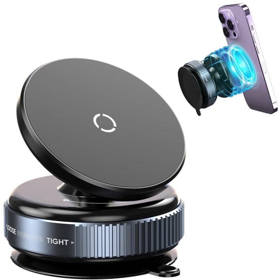 Vacuum Magnetic Car Phone Holder for Magsf , Hands-Free 360 Adjustable Suction Cup Phone Mount for Car/Gym/Mirror/Smooth Surface, Compatible with Phone & Android