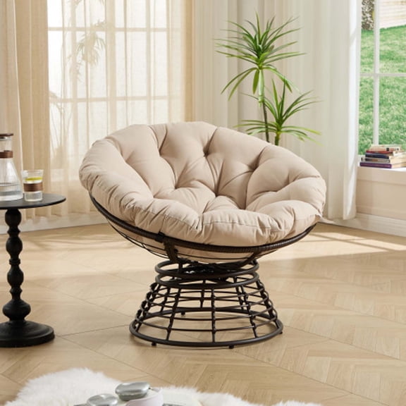Swivel Round Lounge Chair with Plush Corduroy Cushion, Sturdy Metal Wireframe Base, Comfortable Accent Chair for Bedroom