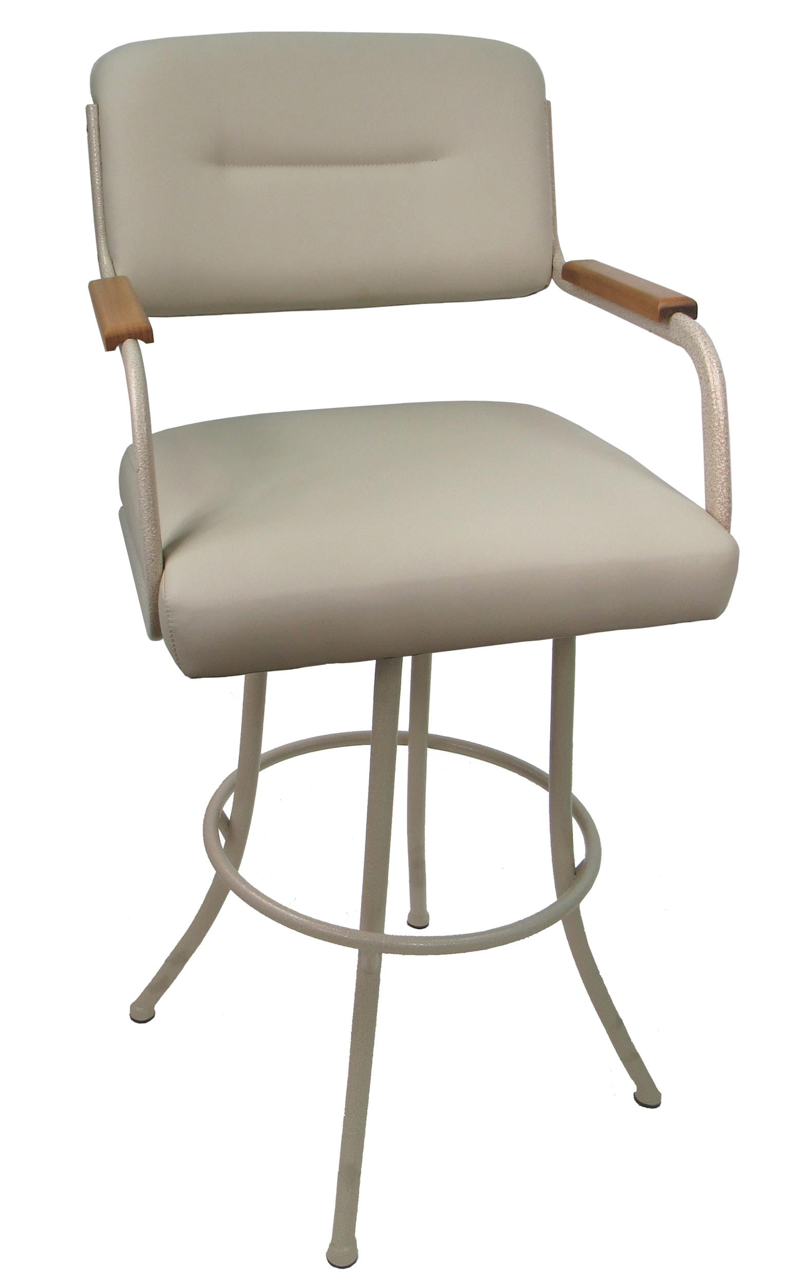 Beige Vinyl Swivel Bar Stool with Metal Frame and Arm Caps