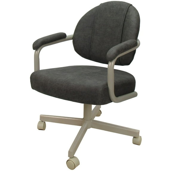 Swivel Metal Dining Caster Chair- M-70 - Dark Gray Fabric - Beige Frame