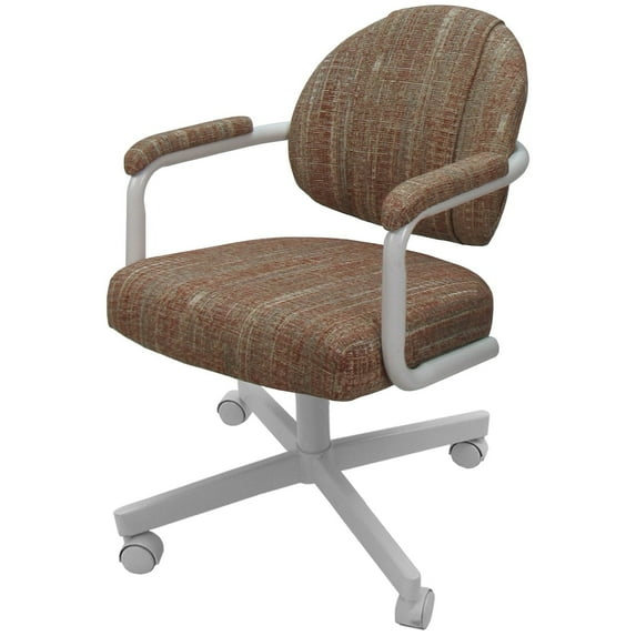 Swivel Metal Dining Caster Chair- M-70 - Red Fabric - White Metal