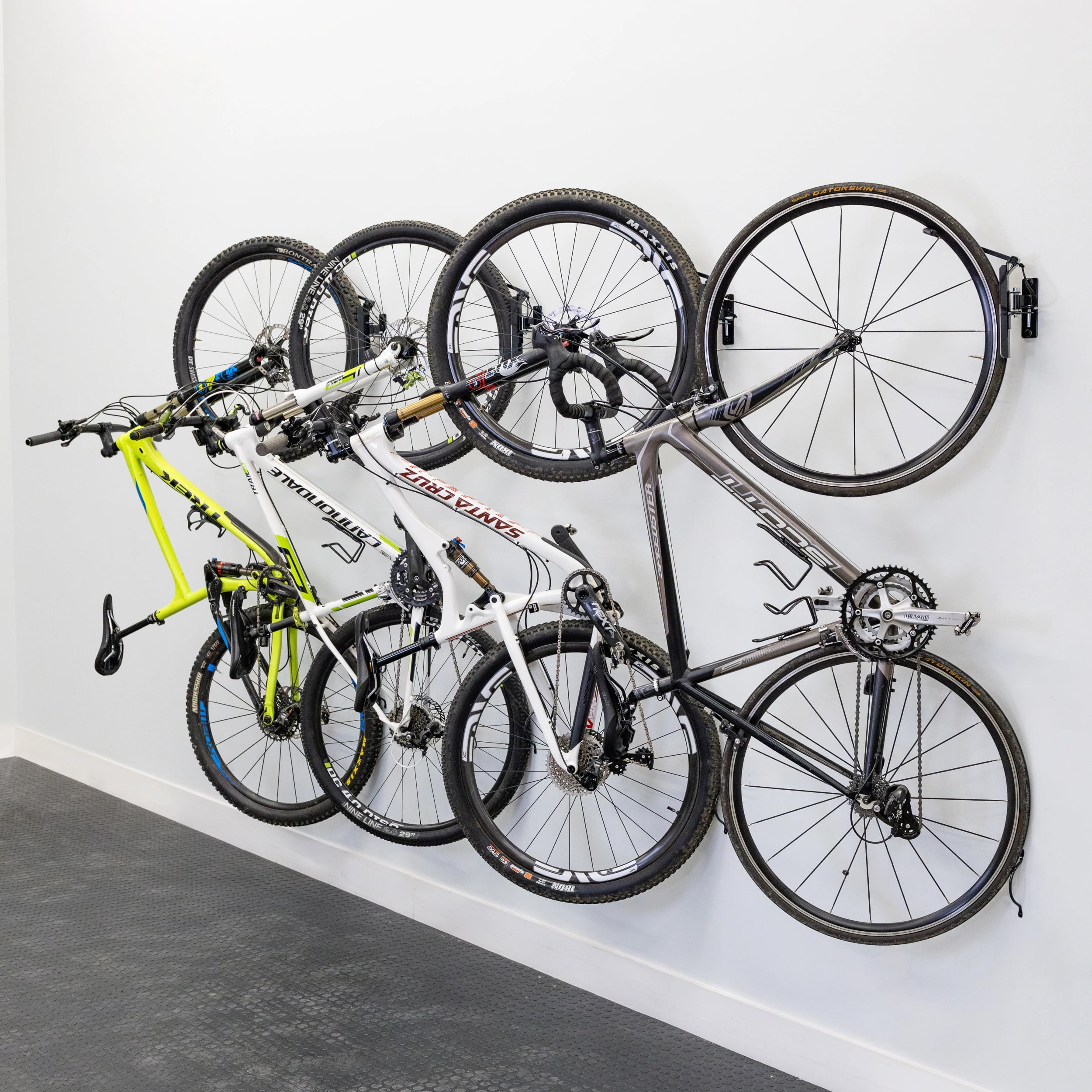 Swivel Mount Dark Blue Steel Wall Bike Storage Rack for 4 Bicycles