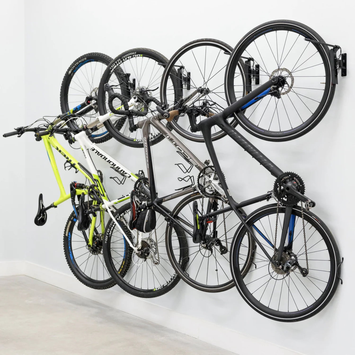 Black Steel Swivel Mount Wall Bike Storage Rack for 4 Bicycles