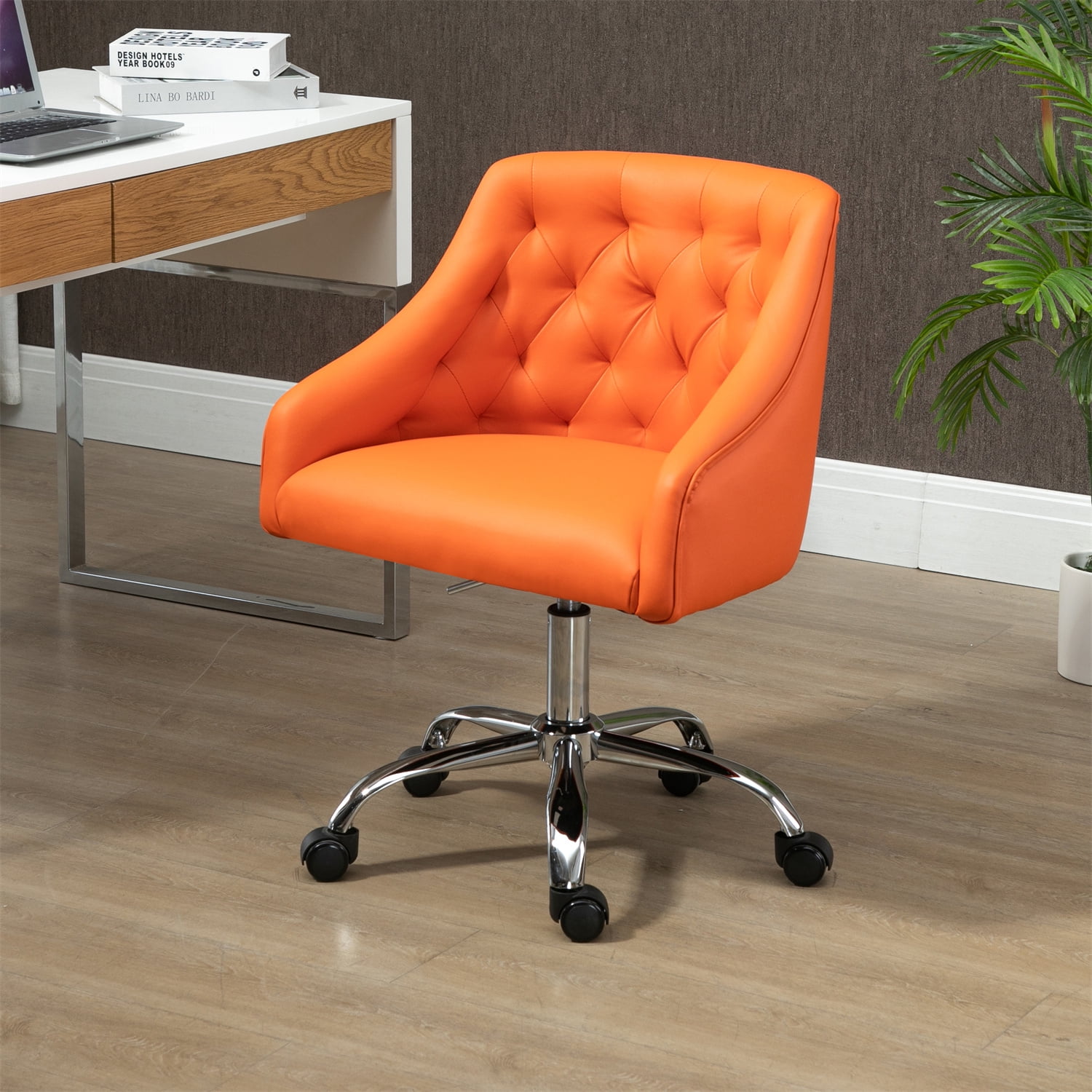 Swivel Office Chair, PU Leather Upholstered Swivel Desk Chair with 5