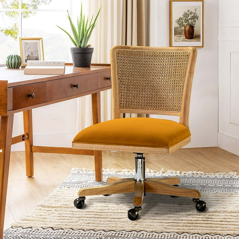 Yellow Swivel Office Chair with Rattan Back Computer Task Chair for Adult Walmart