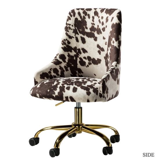 Swivel Office Chair, Tina's Home Cow Print Height Adjustable Metal Base Task Chair Adult Brown