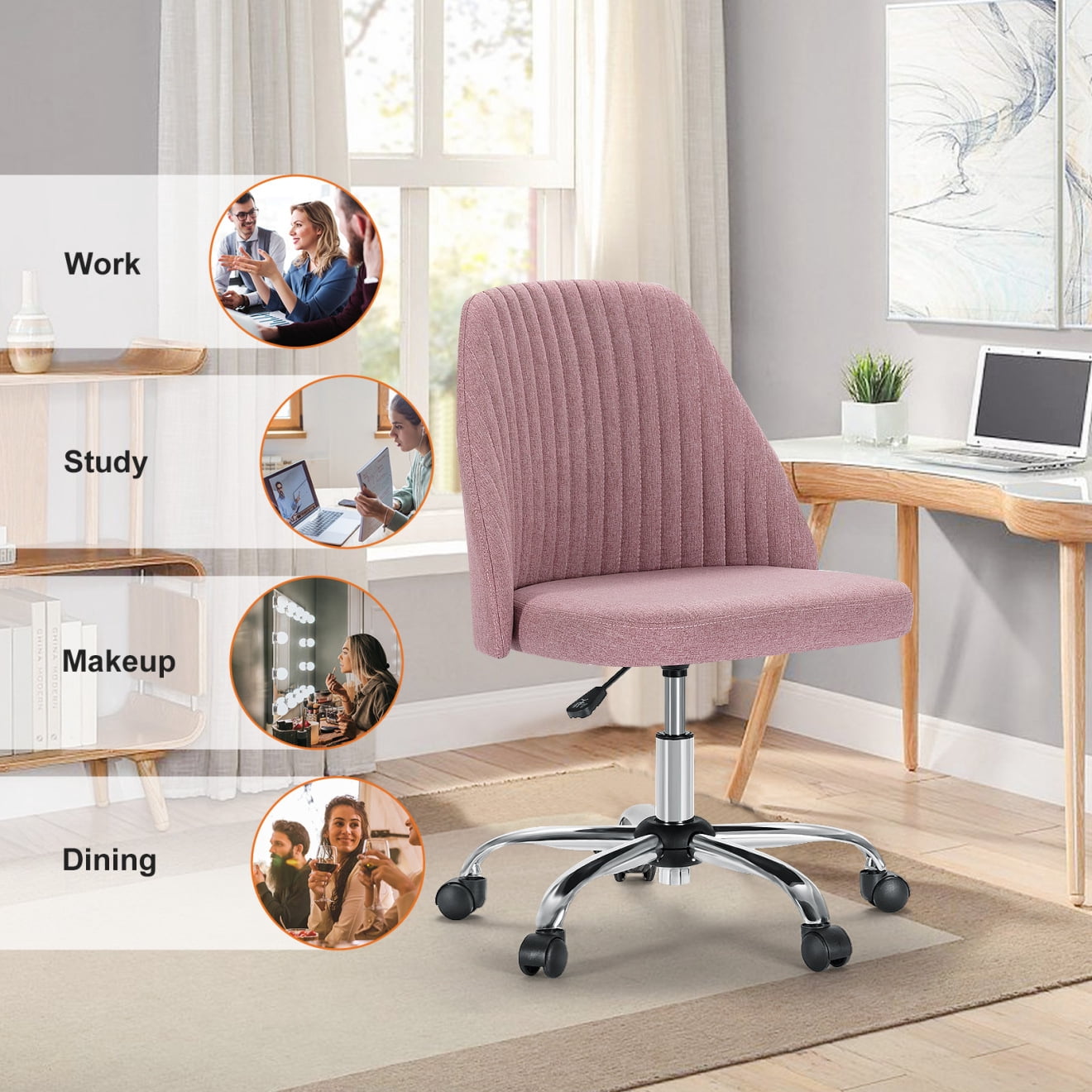 Swivel Office Chair with Wheels, Rolling Armless Desk Chair with Padded ...