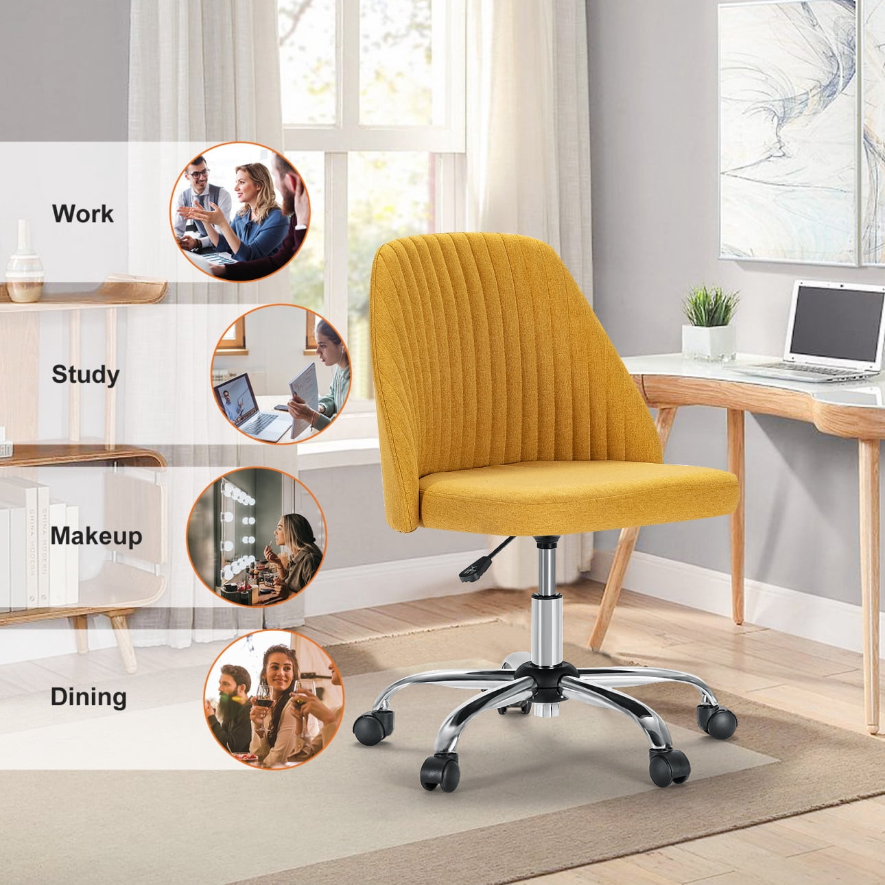 Swivel Office Chair with Wheels, Rolling Armless Desk Chair with Padded ...