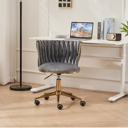 Velvet Office Accent Chair Upholstered Adjustable Swivel Task Chair with Wheels Mid Back Computer Chair with Golden Metal Base Ergonomic Office Desk Chair for Study Living Room Vanity Gray Walmart