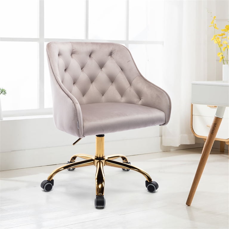 Swivel Office Shell Chair, Velvet Tufted Upholstered with Golden