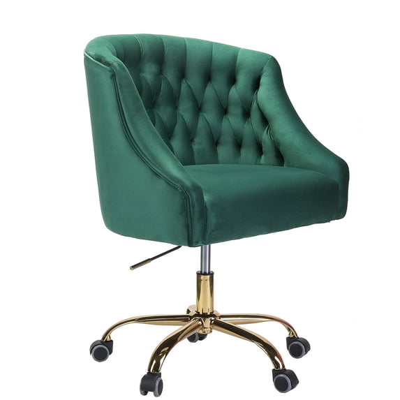 Swivel Office Task Chair Swivel Rolling Computer Velvet Fabric Gold Legs Makeup Vanity Chairs Adult Office Green