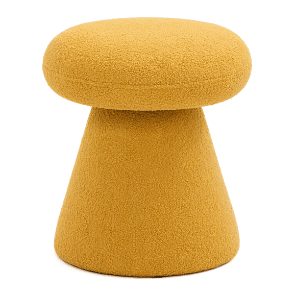 Swivel Ottoman Footstool, 360 Rotation Round Stool with Teddy Fabric, Wood Frame, Supports 250 LBS, No Assembly, for Living Room Bedroom Entryway