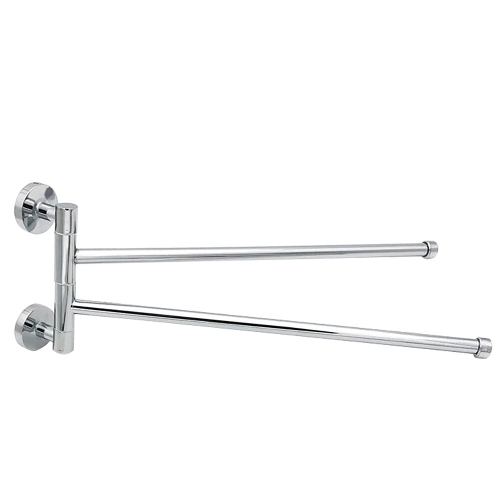 Swivel Out Towel Bar 2-Bars Foldable Arms Bath Towel Clothes Hanger Wall Mount Polished Chrome Towel Rack Holder for Bathroom Kitchen