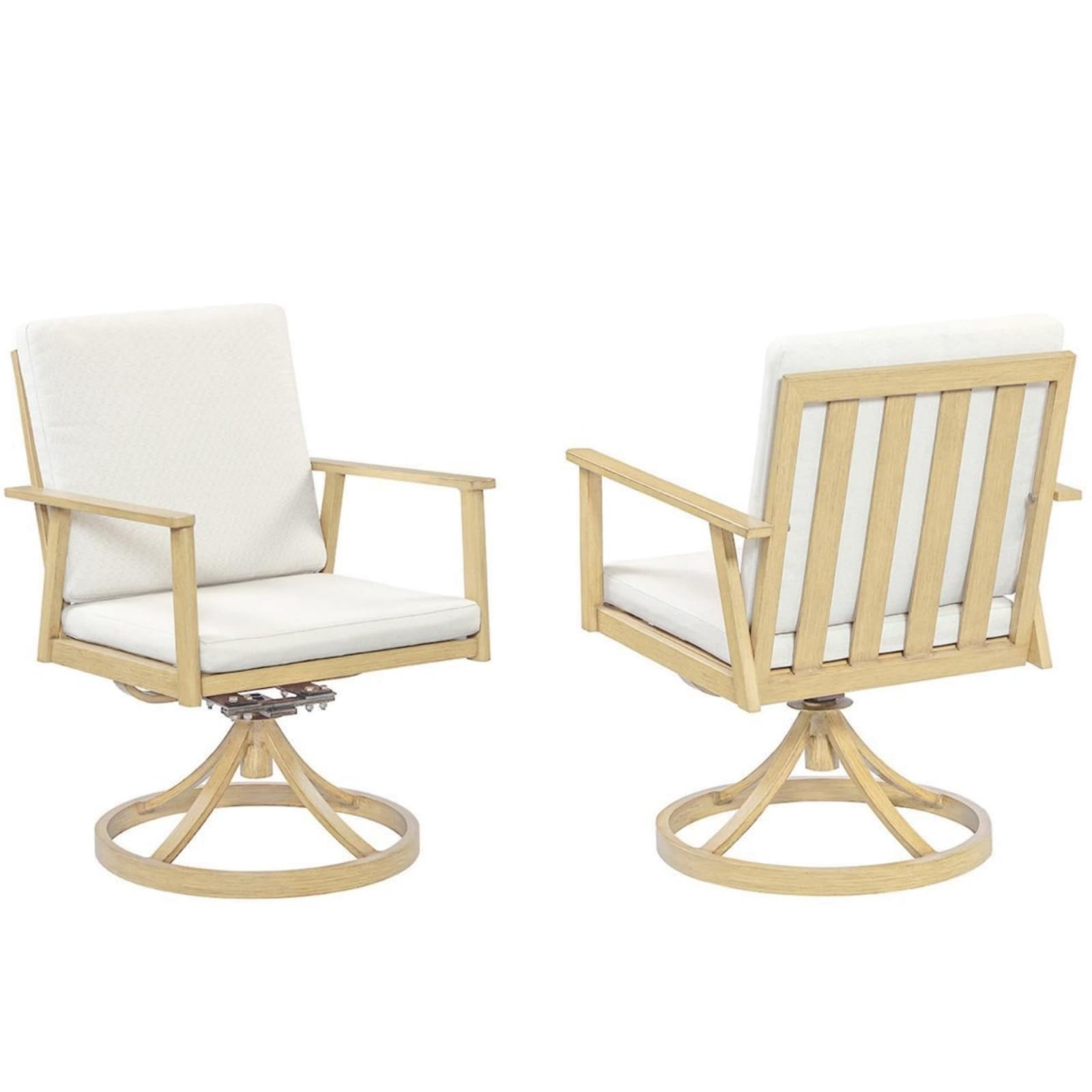 Swivel Outdoor Dining Chairs Set of 2, Aluminum Patio Dining Chairs with 360° Swivel, Thick Cushions, All Weather Rustproof Chairs for Patio, Garden, Balcony, Poolside, Natural