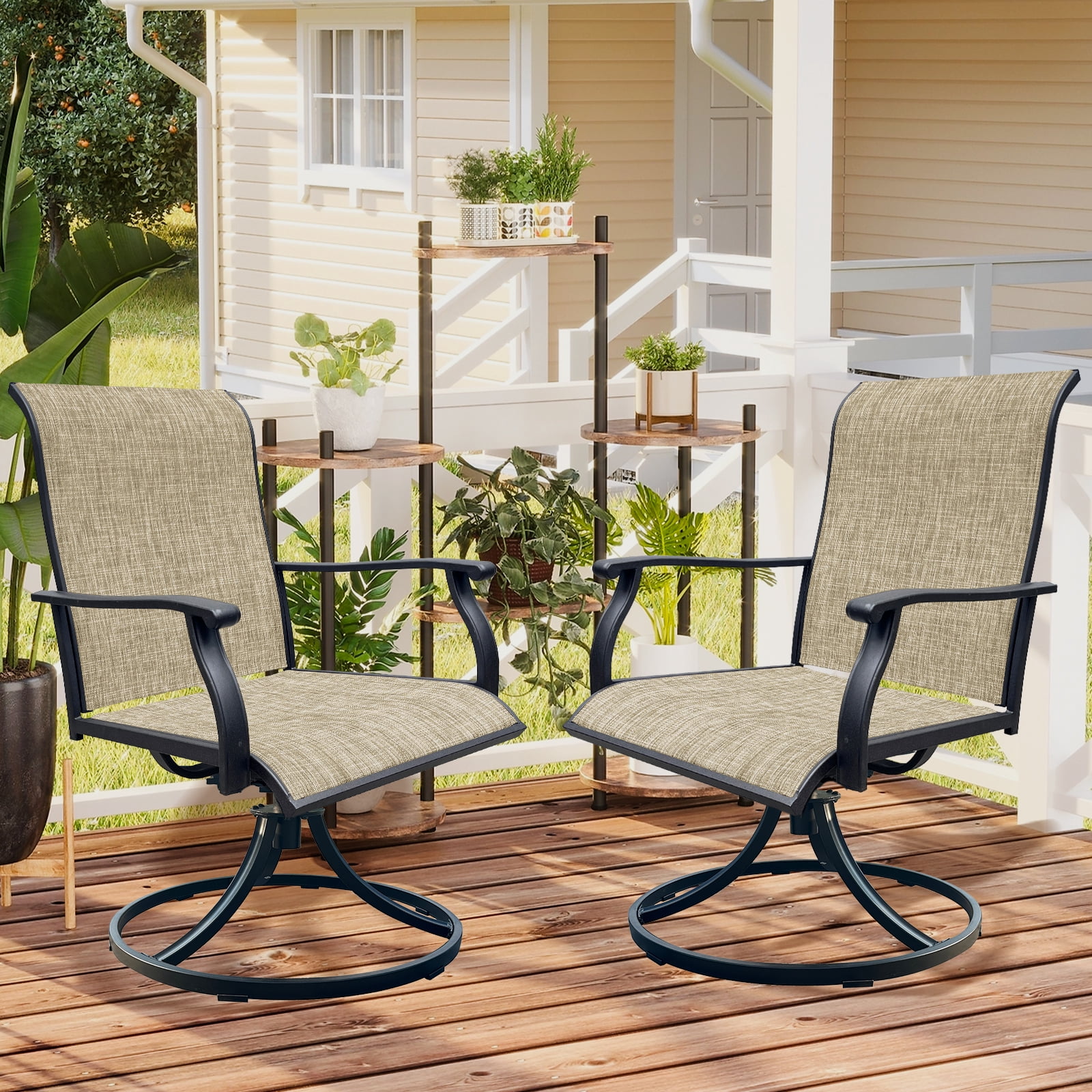 Swivel Patio Chairs Set of 2 Outdoor Swivel Leisure Chairs for Front Porch Backyard Deck Garden Rest Space, Gray