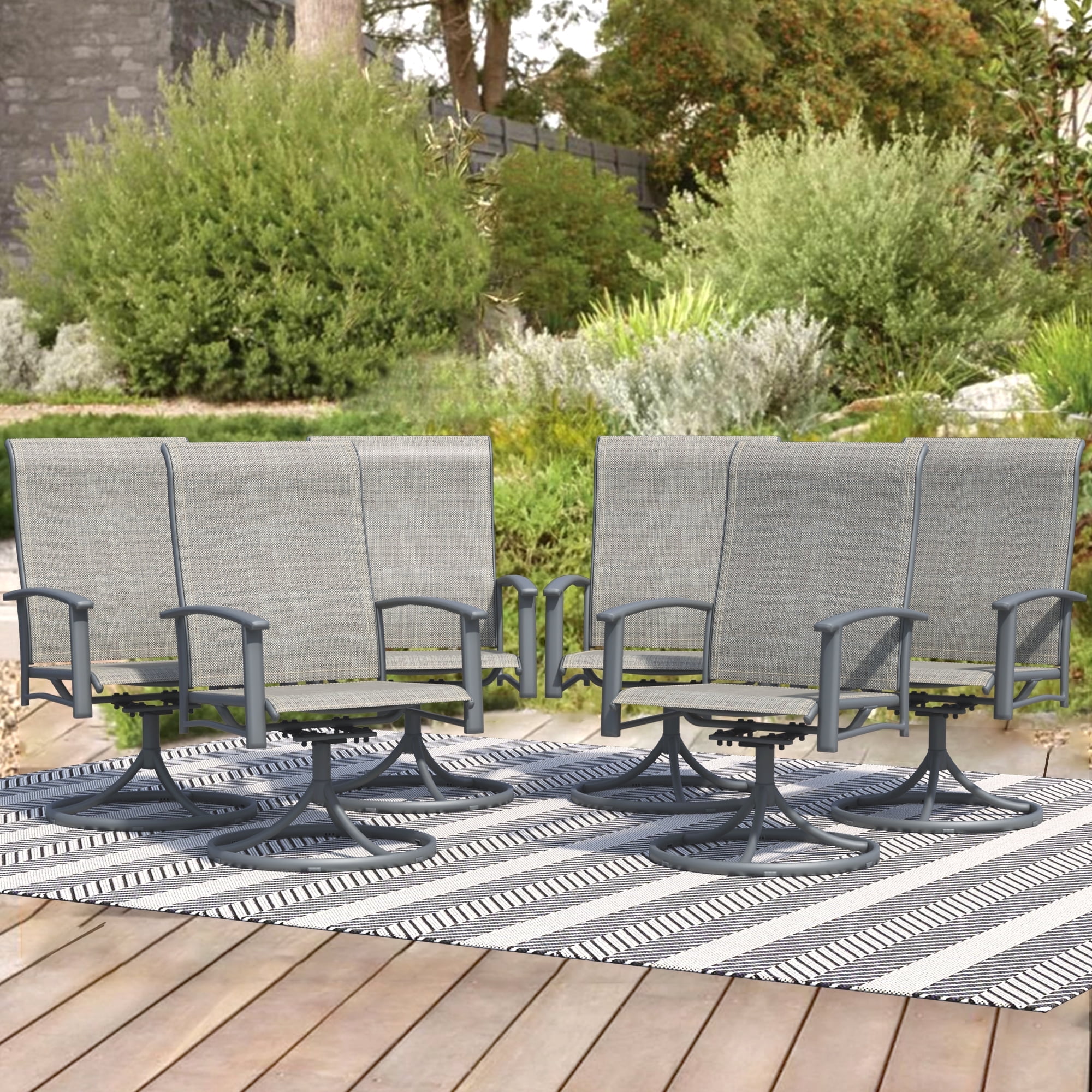 Swivel Patio Chairs Set of 6, Outdoor Metal Dining Armchairs, High Back Ergonomic Design, Gray