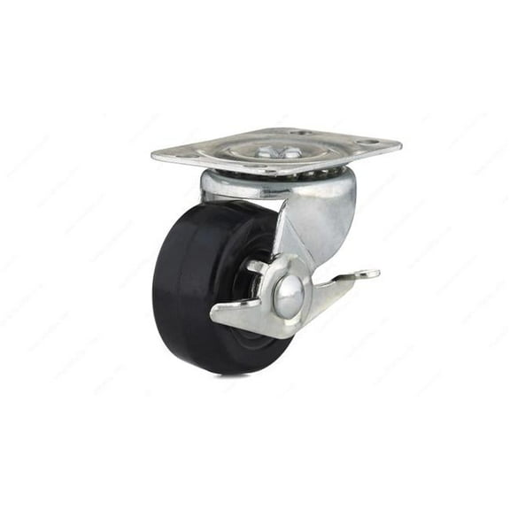 Swivel Plate Caster, Side Brake, Rubber Wheel, 4-In.