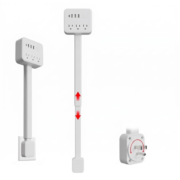 Swivel Plug Telescopic Outlet Extender Power Strip, 7 in 1 Multi Port Charging Station for Home Office Desk, White