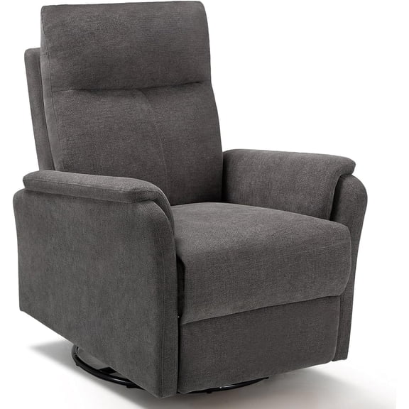 Swivel Recliner Chair with Footrest, Strong Glide Chair High Back with Double-Layer Cushion, Rocker Recliner for Nursery & Living Room, Bedroom, Charcoal