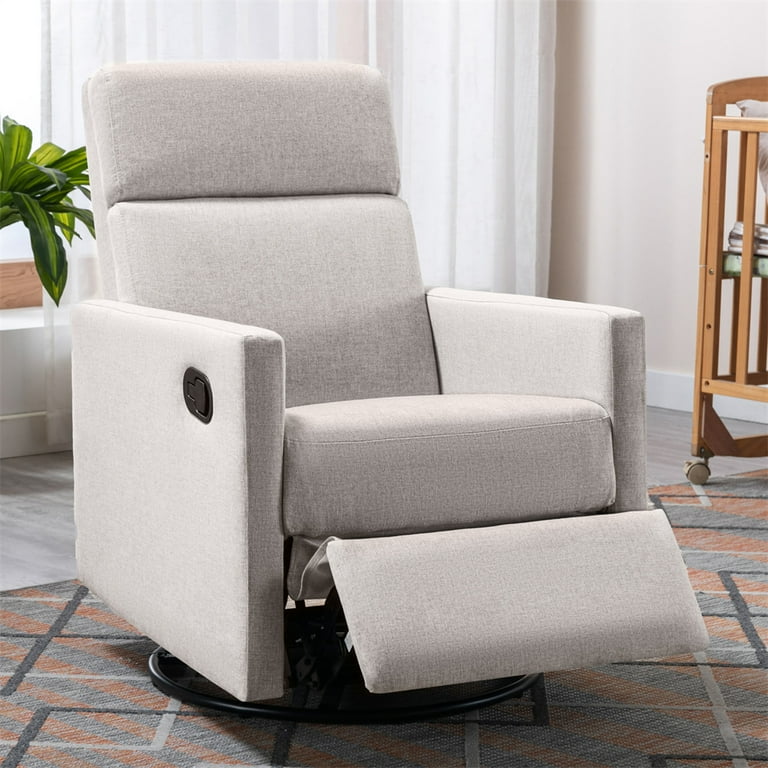 Swivel Recliner Chair Modern Linen Upholstered Accent Chair