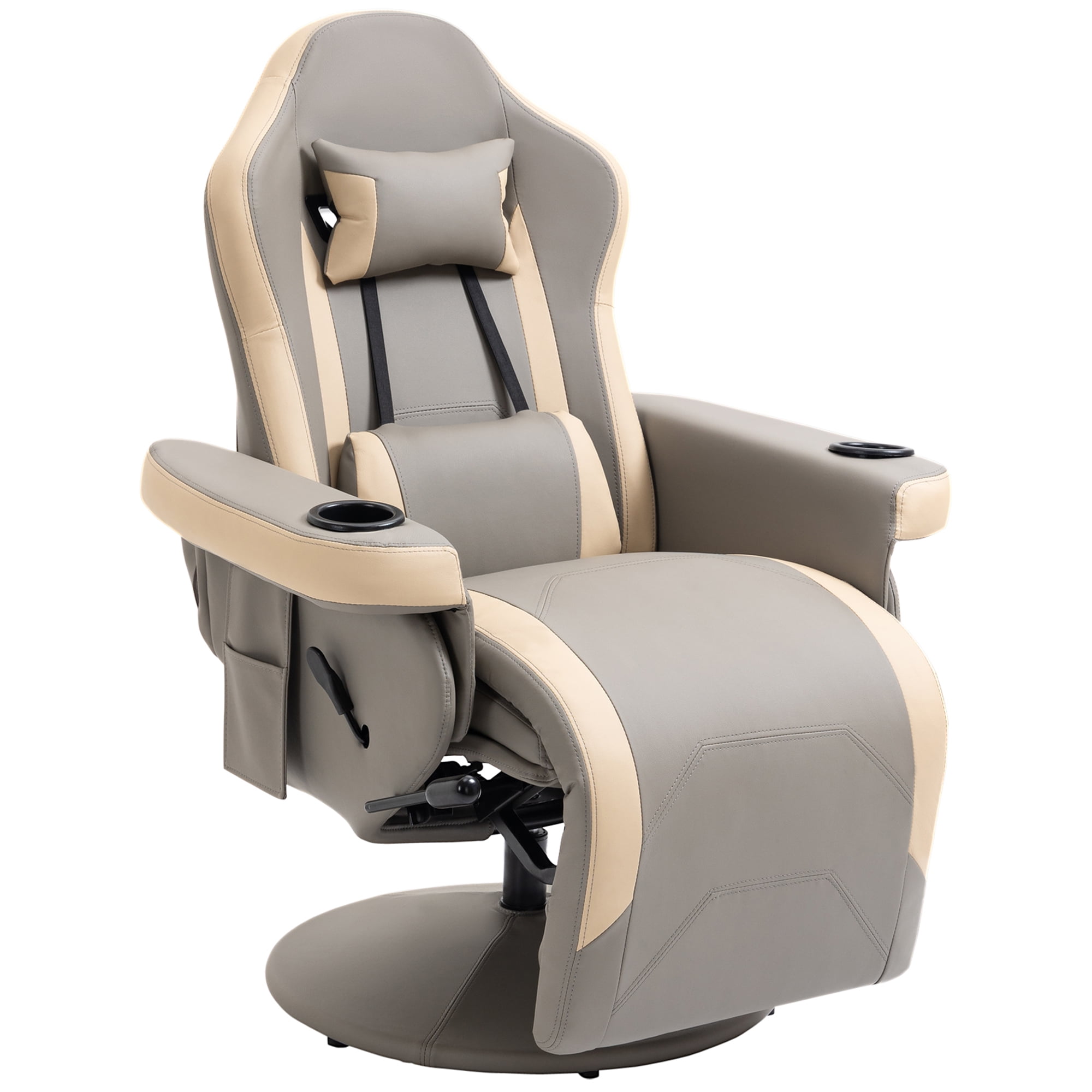 Swivel Recliner Chair PU Leather - 360° Swivel, 135° Recline, Cup ...
