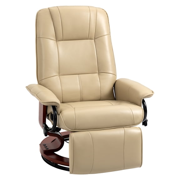 Swivel Recliner Chair, PU Leather Reclining Armchair, Retractable Footrest, Lounge Chair, Adjustable High Back, Living Room, RV, Bedroom, Cream White
