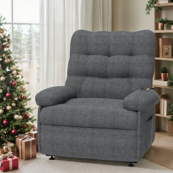 UHOMEPRO Recliner Chair, Single Recliner with Remote Control and Side Pockets, Breathable Fabric Reclining Chair Electric Sofas with Adjustable Backrest and Footrest for Living Room, Gray