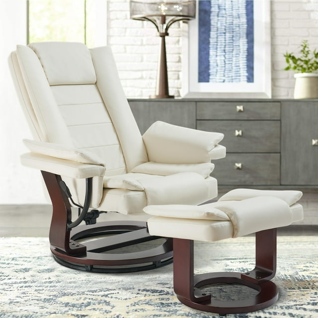 Overstuffed Swivel Recliner Chair with Ottoman, Leather Lounge Armchair