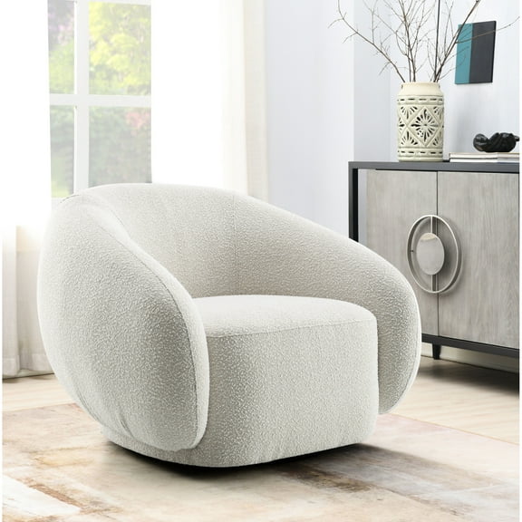Swivel Relax Chair - Beige Boucle And Comfortable Design Seat Function